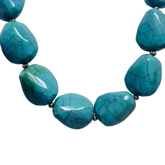 Robert J Graziano Chunky Faux Turquois And Silver Tone Necklace (5804) - Picture 3 of 7